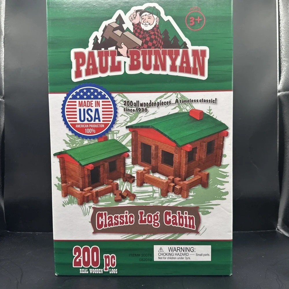200‎ PCS Log Building Set Paul Bunyan Real Wooden Pieces ~ In Box